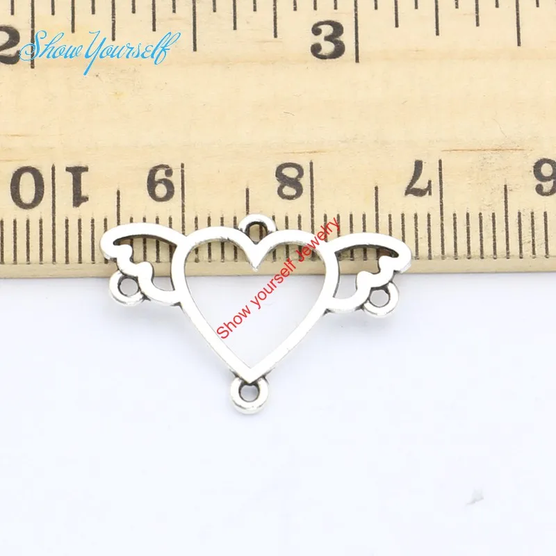 20PCS/lot Antique Silver Plated Heart Wing 1-3 Connectors Pendant Jewelry Making Findings Accessories DIY Handmade Craft 16x24mm