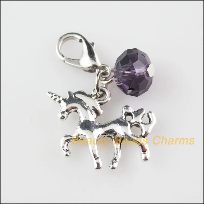 Модные 8 шт тибетские серебряные бусины брелоки подвески в виде единорога