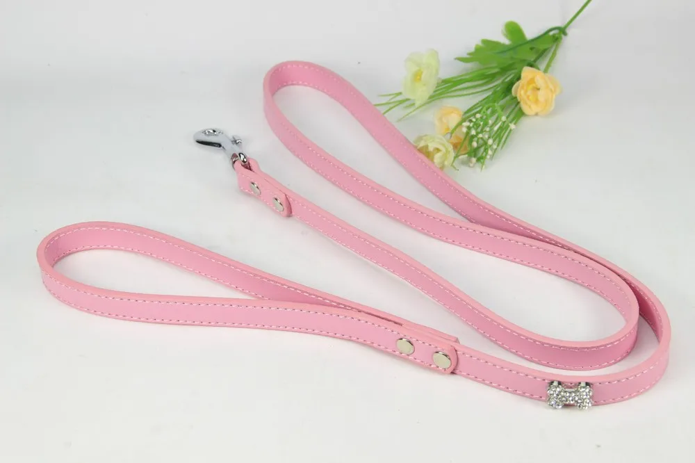 Pink Собачий поводок Дизайнерский поводок для питомца собаки размер S M L Косточка с бриллиантами Искусственная кожа Розовый Черный Желтый Красный Поводок для маленькой большой собаки - Цвет: Pink