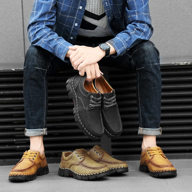 Men shoes Large size (38-46) England Outdoor Casual Shoes non-slip wear-resistant High Quality leather men's | Обувь