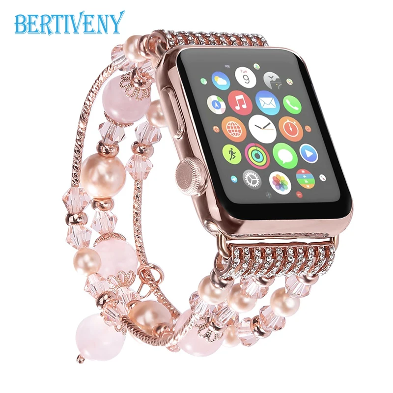 Женский браслет из агата с бусинами для iwatch серии 4 3 2 1 модный креативный ремешок для Apple Watch 38 мм 40 мм 42 мм 44 мм