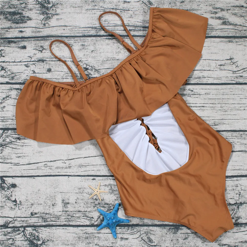 2018 черный белый розовый бандажный купальник с оборками Цельный на бретельках