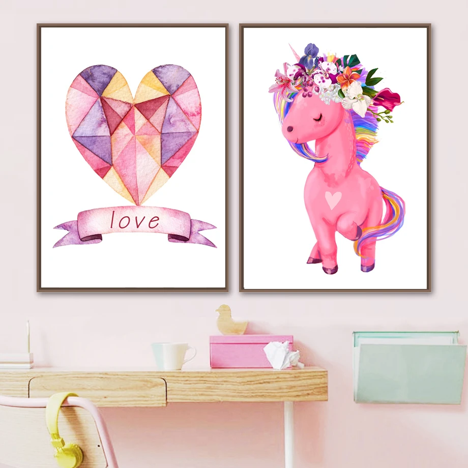 Домашний декор принты картины настенное искусство девушка единорог бриллиант