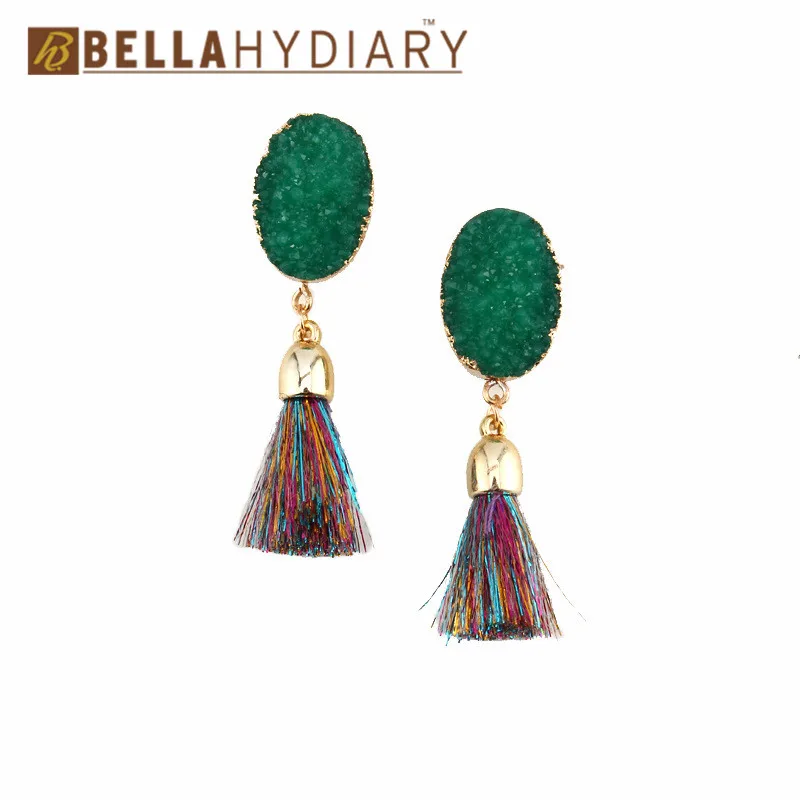 

1 Pair Boho Druzy Resin Tassel Earrings For Women Jewelry Statement Pendientes Handmade Bohemian Drop Dangle Earing Earings