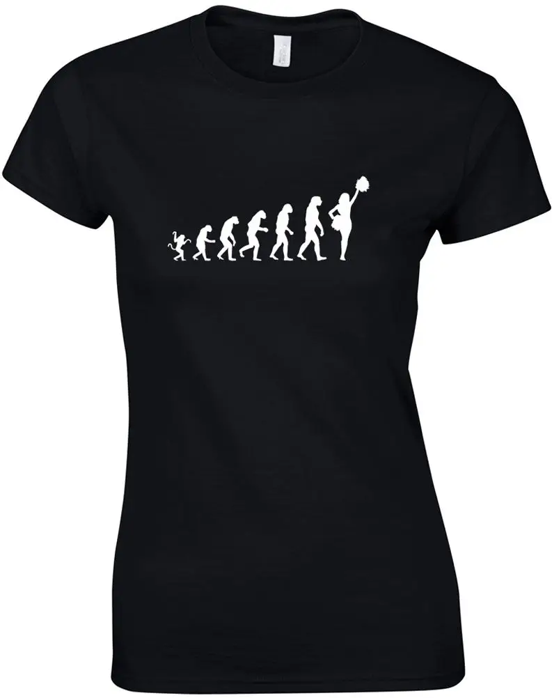 Печати Футболка Мода Рукавом Шея Экипажа Женщины Эволюция Черлидинг С Коротким