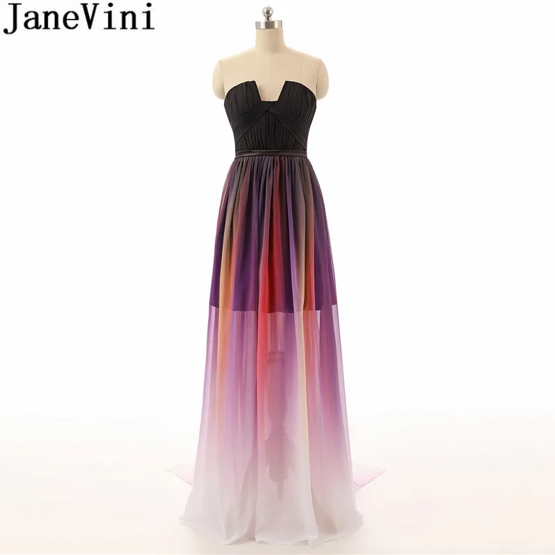 JaneVini Elegant Gradient Long Bridesmaids Dresses Plus Size Strapless Chiffon Prom Dress for Wedding Party Vestido De Gasa 2018 | Свадьбы и