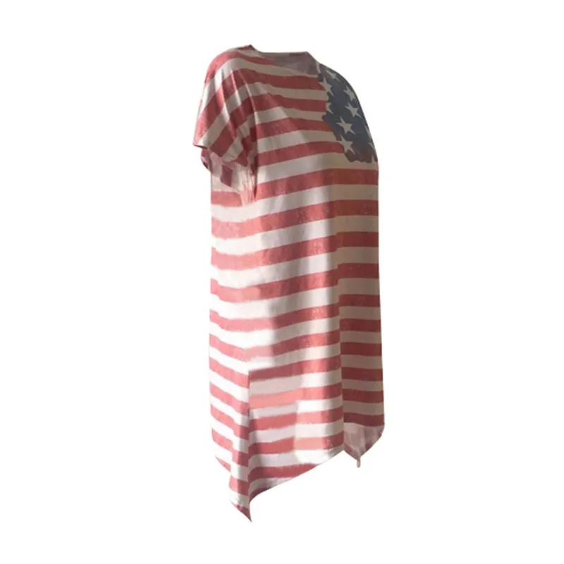 Женская Асимметричная футболка с флагом США Повседневная летняя в полоску
