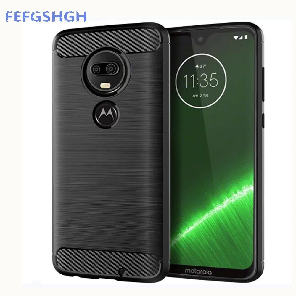 Чехол из углеродного волокна для Motorola Moto G7 Plus резиновый силиконовый чехол