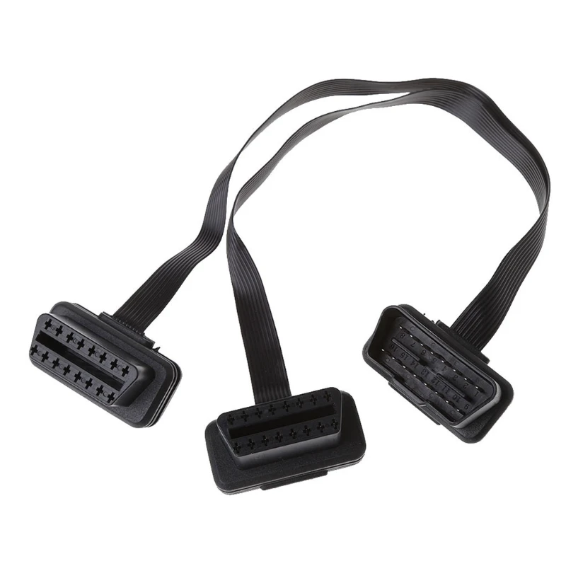 Плоский + тонкий As Noodle OBDII OBD 2 OBD2 16 Pin Штекерный Двойной Женский Y сплиттер локоть
