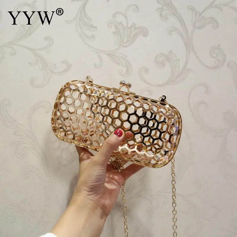 Женская сумка мессенджер Золотое металлическое пустое ведро для вечеринок|Сумки