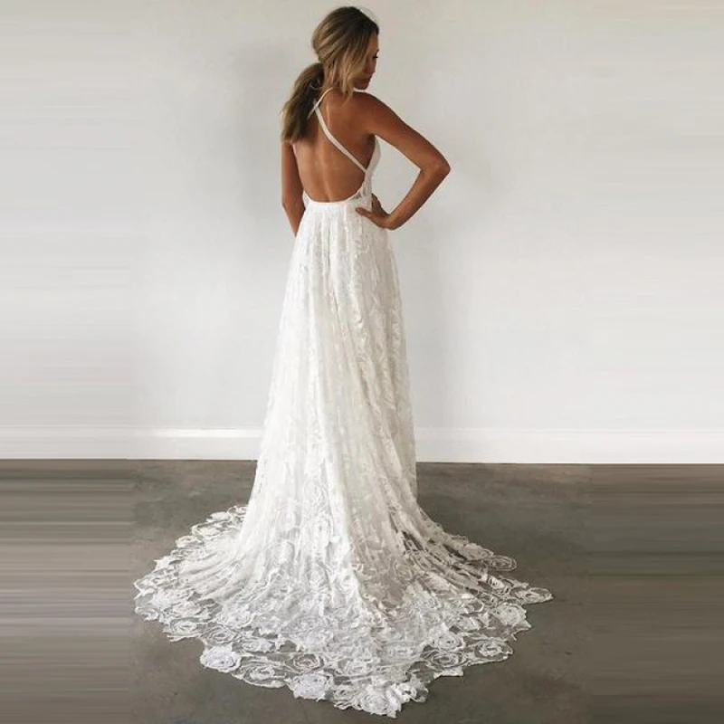 Кружевное свадебное платье в стиле бохо Vestido De Noiva с бретельками крест накрест