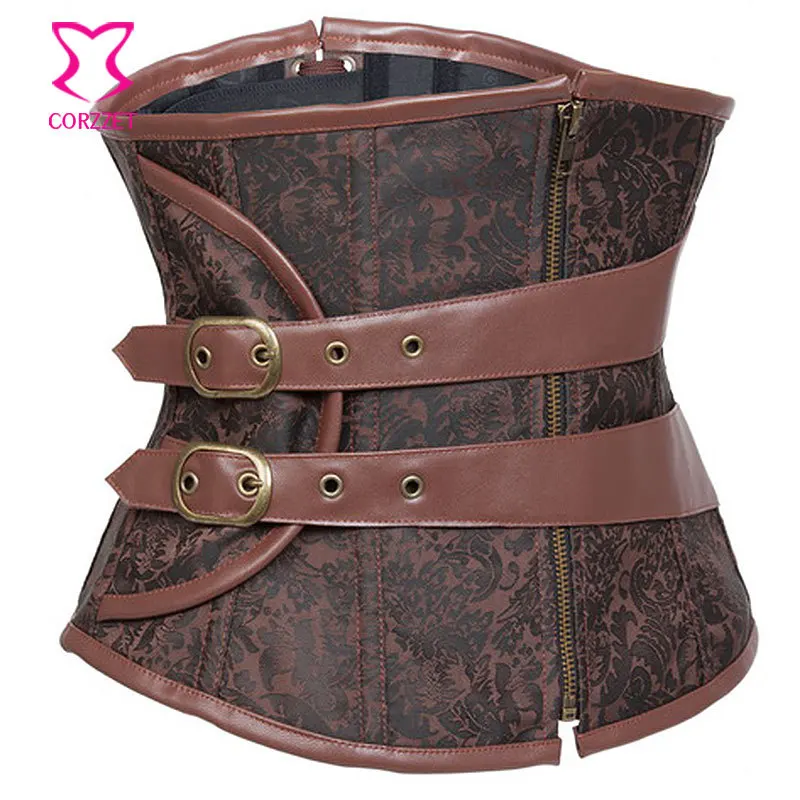 Женский корсет на молнии спереди готический со спиральными стальными косточками
