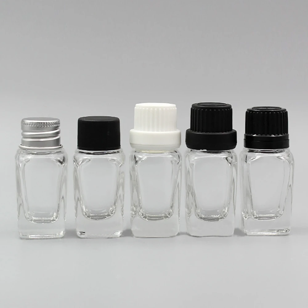 Mini 10ml Clear Bottle with Black/White/Aluminum Screw Cap Glass Vial