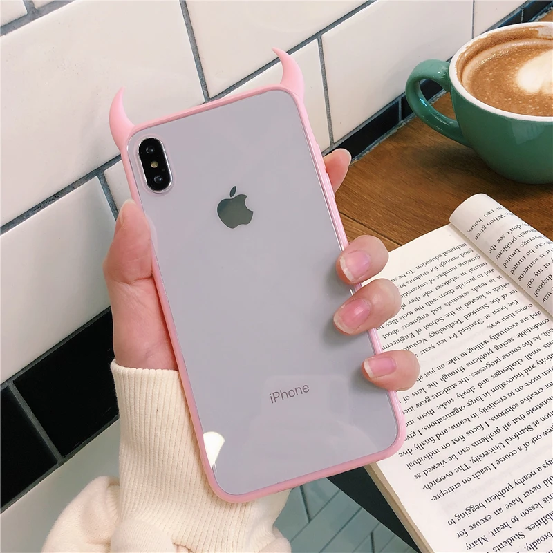 Милый чехол LOVECOM с рогом дьявола для iPhone 11 Pro Max XS Max XR X 6 6S 7 8 Plus, полностью защитный акриловый чехол для задней крышки телефона s