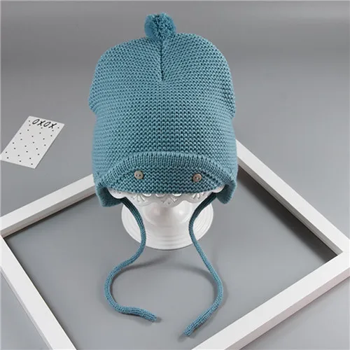 Blue button(1pc hat) Puseky/детская зимняя шапка и шарф, детская зимняя шапка, детский теплый шарф для мальчиков и девочек, костюм, шапочки, шапки, шарфы, двухслойные вязаные шапки - Цвет: Blue button(1pc hat)
