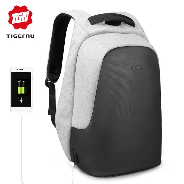 Tigernu, мужской повседневный рюкзак для ноутбука, Противоугонный рюкзак, женский, водонепроницаемый, USB зарядка, дорожная сумка для девочек, черный, Mochila - Цвет: Серый
