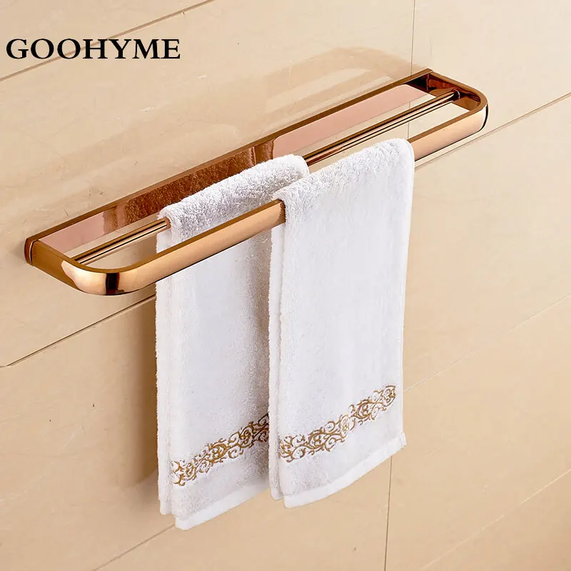 Modern Gold Plating Double Towel Bar Wall Mounted Stainless Steel Hanger Bathroom Accessories Retro Rail Rack BA003 | Обустройство