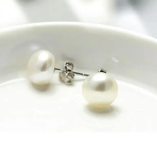 Высокое качество 100% натуральный пресноводный жемчуг серьги Стерлинговое