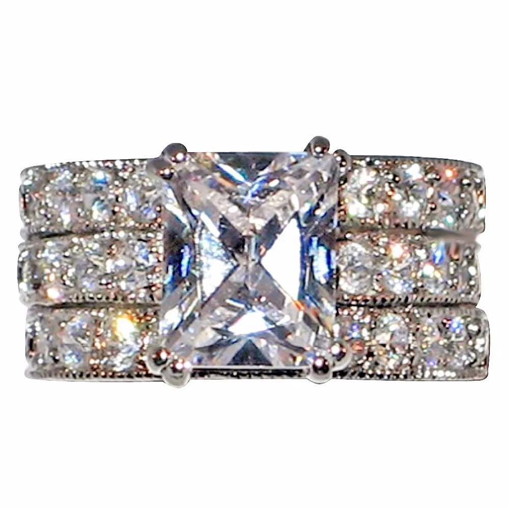 3 в 1 Женское кольцо с фианитом 10 карат|princess cut|white goldcubic zirconia |