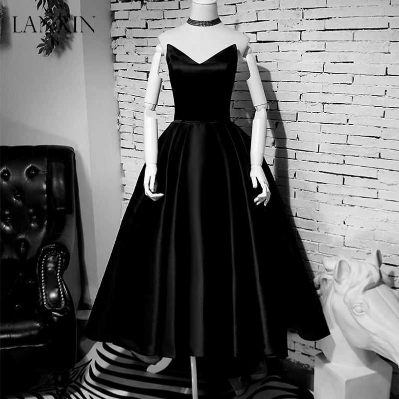 Vintage Black Short Prom Dresses Sweetheart Front Low Back Satin Women Evening Dress Party Gown | Свадьбы и торжества