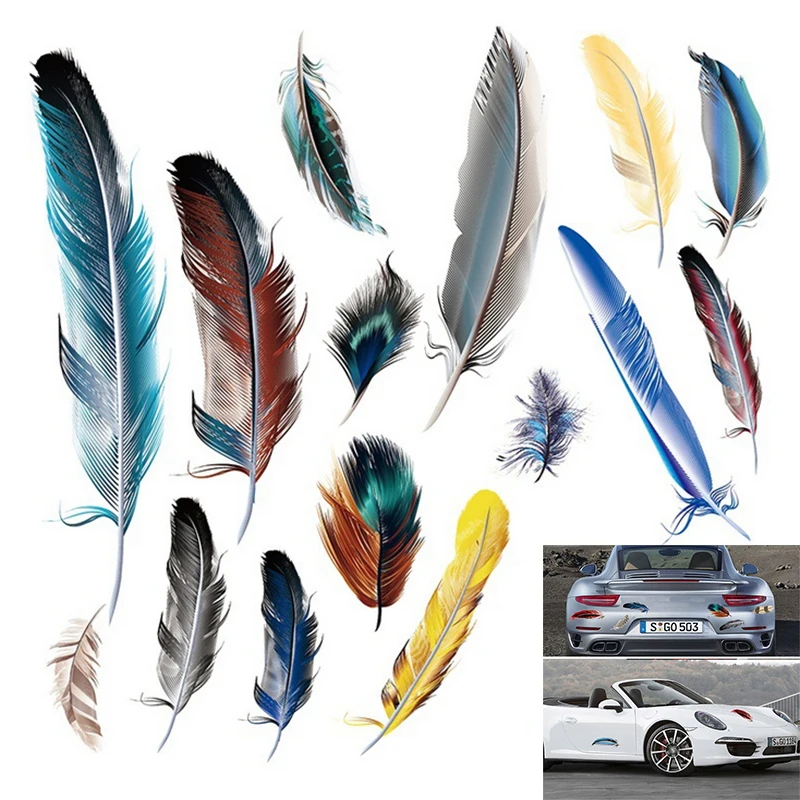 

Funny 3D Cartoon Colorful Feather Aotu Car Stickers Decal Vinyl Cover Body Scratched Car Styling Motorcycle Accessories