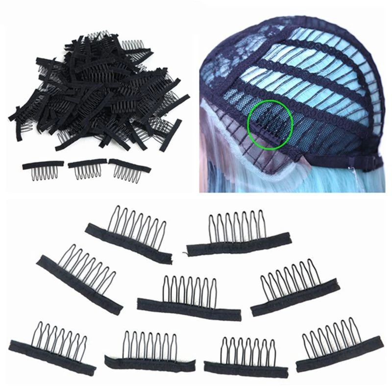 FREE Shipping wholesale 800 pieces 7teeth black wig accessories wig combs attach caps wig combs insert wig clips