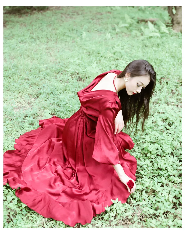 Новинка Осень-зима 2019 модное Красное длинное женское платье в винтажном стиле