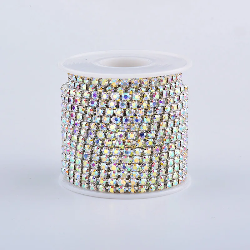 Silver AB Stones JUNAO ss6 ss10 ss12 ss16 ss18 Золотая плотная лента с кристаллами прозрачные AB стеклянные камни аппликации со стразами Strass окантовка для рукоделия - Цвет: Silver AB Stones