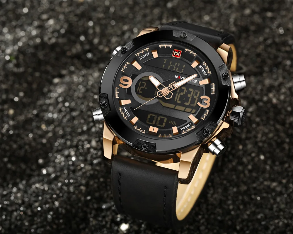 Мужские часы NAVIFORCE с двумя часовыми поясами и будильником кварцевые наручные