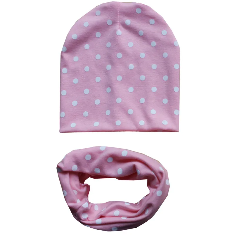 pink dot 2 шт./компл.; шапка и шарф для малышей из хлопка с мультяшными принтами на весну с принтом детские шапки шарфы для мальчиков и девочек, мягкая шапочка воротник осенний детский головной убор, комплект детской одежды - Цвет: pink dot