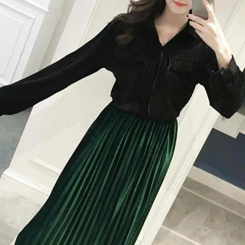 Плиссированная бархатная юбка элегантная винтажная 6 цветов на выбор Новое