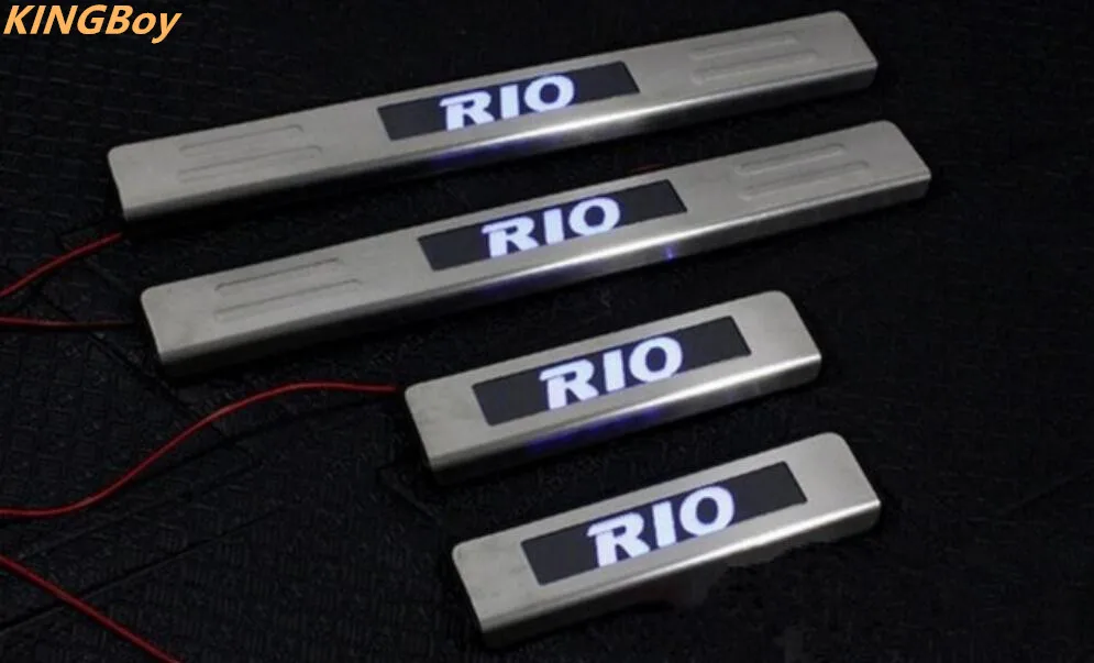 With Blue LED light stainless steel Scuff Plate/Door Sill For Kia RIO 2010-2015 4PCS/SET Auto parts | Автомобили и мотоциклы