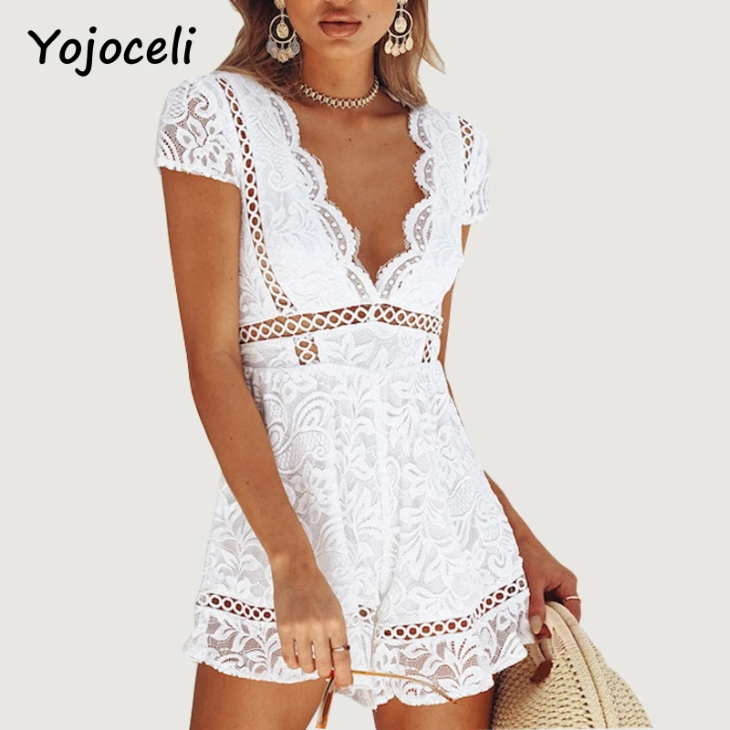 Yojoceli 2018 сексуальный боди элегантный кружевной комбинезон Комбинезоны женские с v