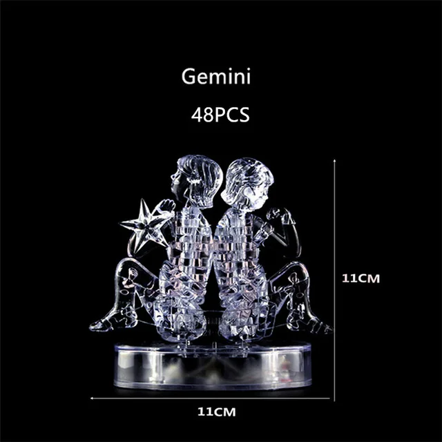 Gemini 3D кристаллическая головоломка 12 созвездий пазл гороскоп головоломка с светодиодный свет DIY элегантный подарочный игрушки для детей и взрослых - Цвет: Gemini