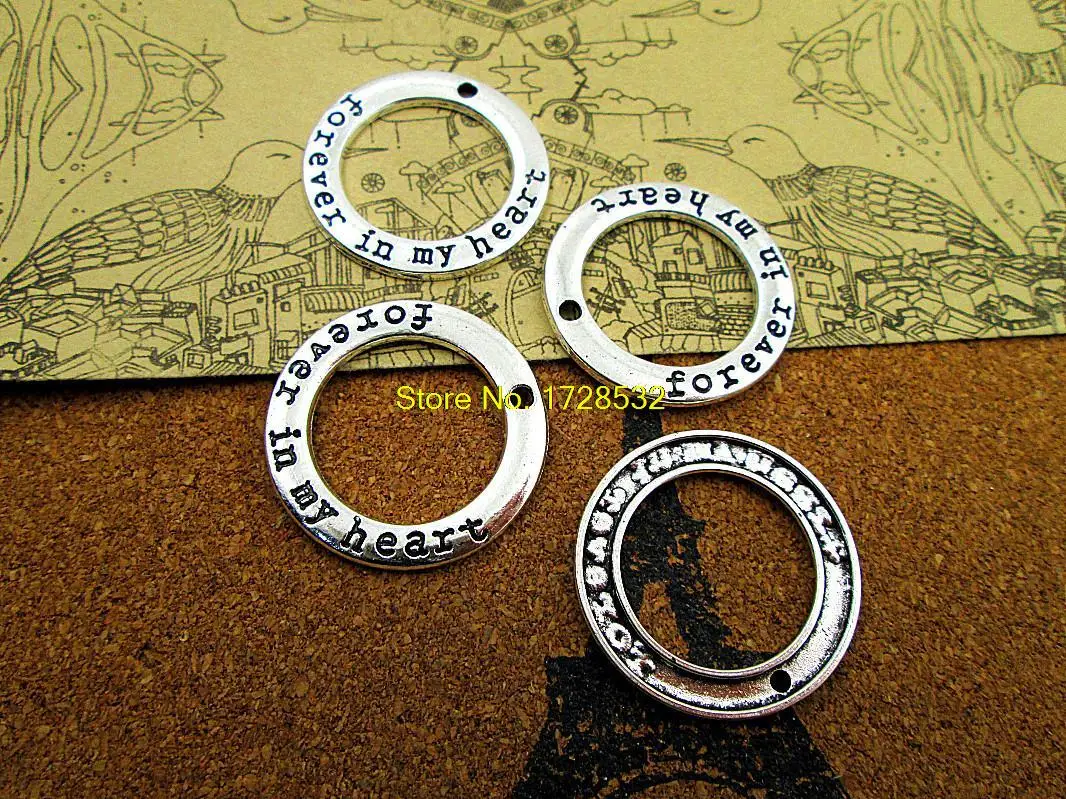 

15pcs 28mm Tibetan Silver circle forever in my heart Charms Pendants Wholesale