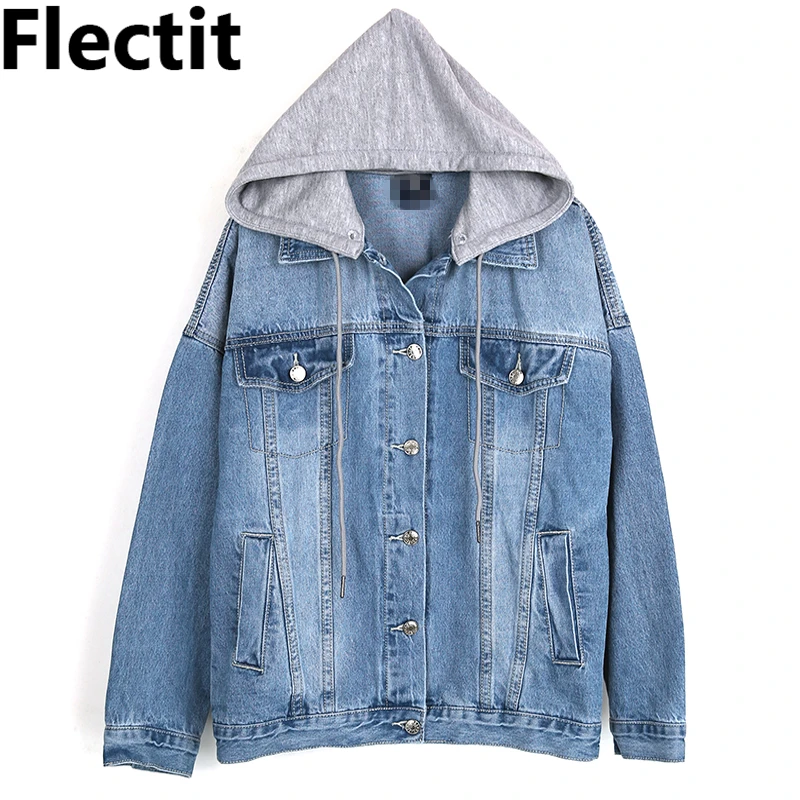 Flectit 2019 Высококачественная джинсовая куртка с капюшоном женская верхняя одежда