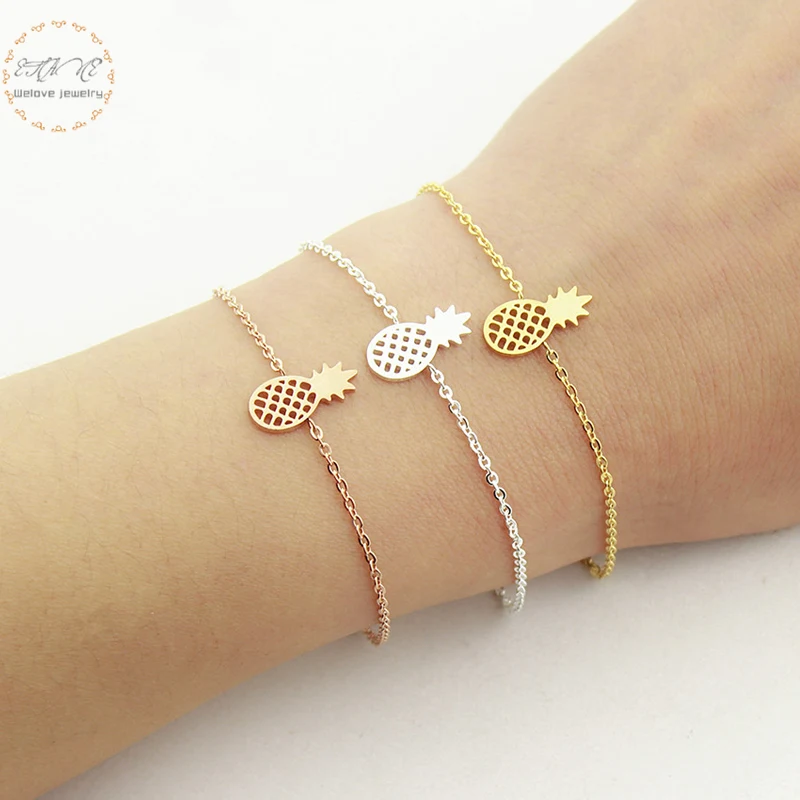 

Rose Gold Charm Bracelet Dainty Pineapple Bracelets For Women Bts Gift Bohemian Jewelry Stainless Steel Ananas Pulseira Feminina
