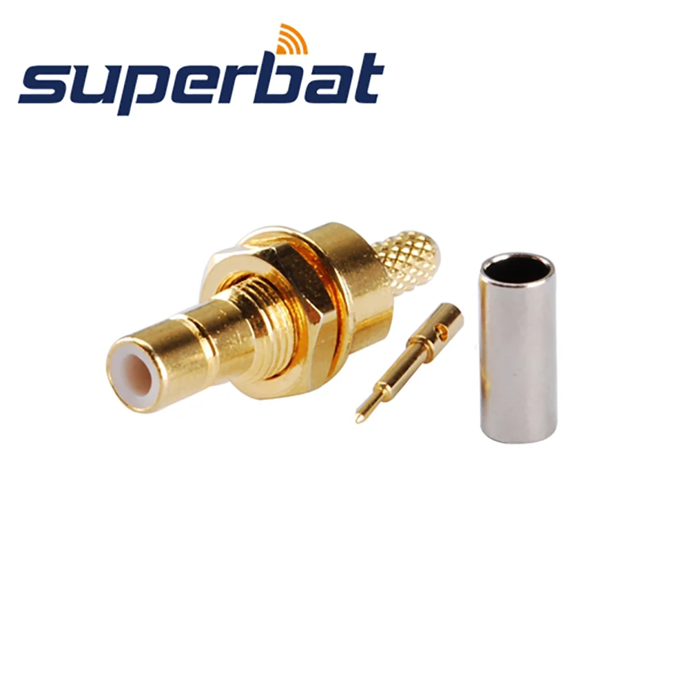 Superbat 10pcs SMB Crimp Female Bulkhead RF Coaxial Connector for Cable RG174,RG188A,RG316,LMR100