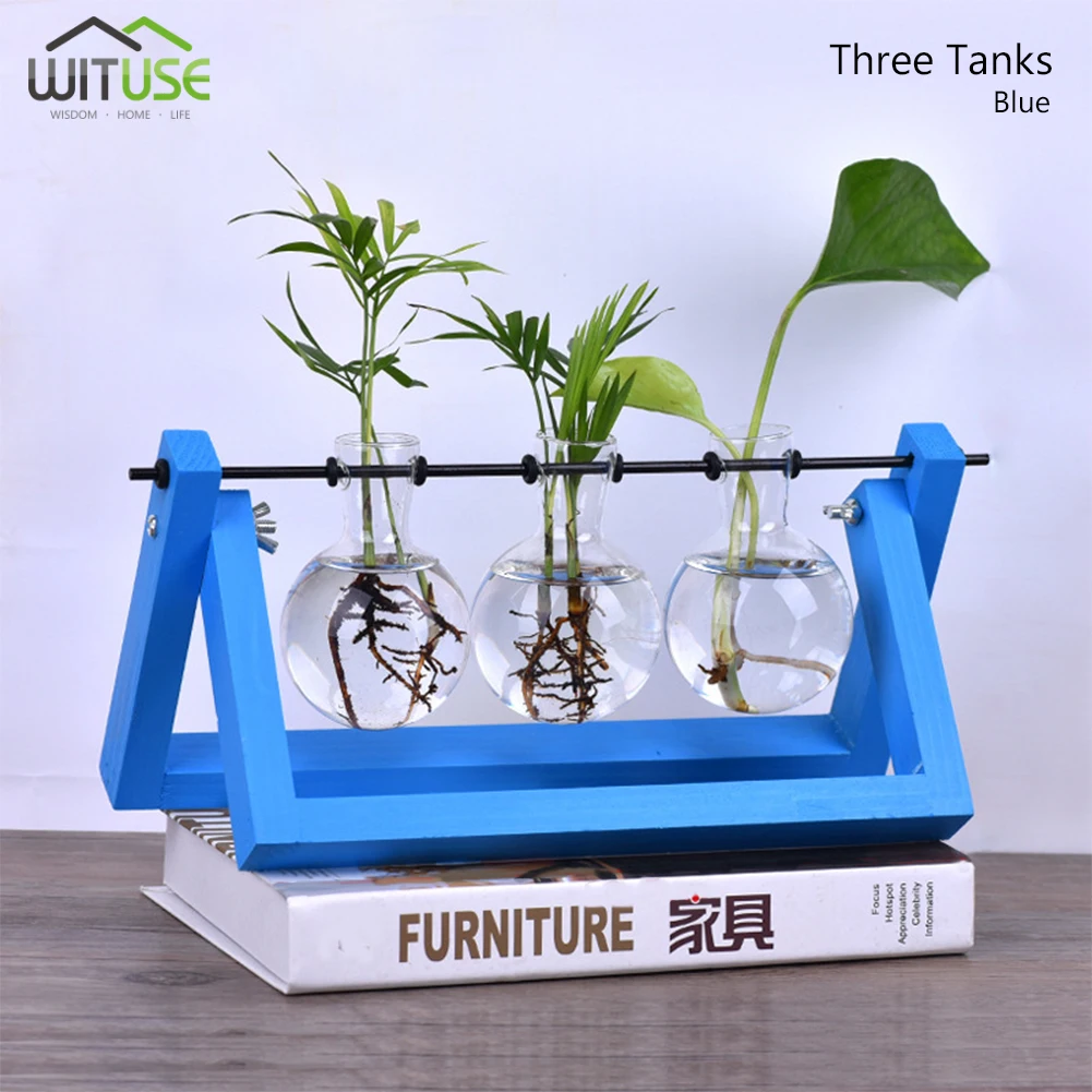 Blue wood WITUSE горшок для растений цветочный горшок Грут сковородки винтажная деревянная подставка прозрачная мини лампа ваза стеклянный горшок для дома Свадебный декор - Цвет: Blue wood