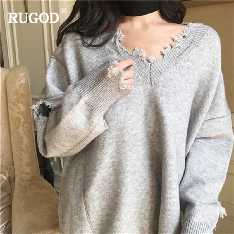 RUGOD новые модные женские Однотонный свитер 2018 Повседневное нерегулярные шеи с