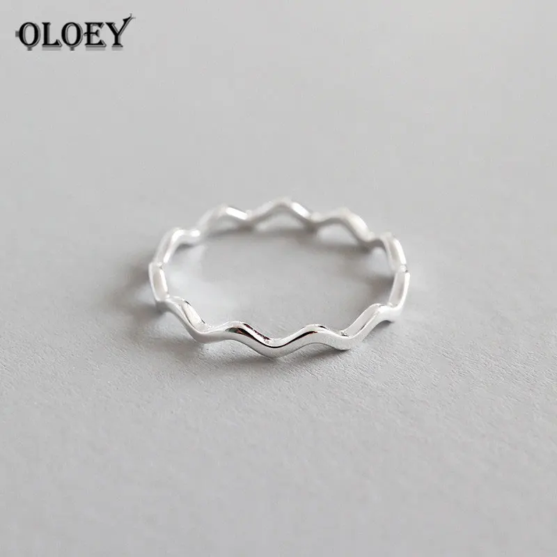 OLOEY, чистое серебро 925 пробы, кольца на палец для девушек, женские, простые, тонкая линия, Кривая волна, дикое, гладкое кольцо, ювелирное изделие YMR538