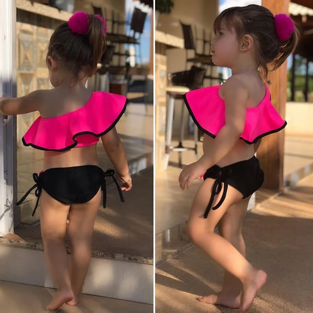 2 шт. детский купальник на одно плечо с оборками | Мать и ребенок