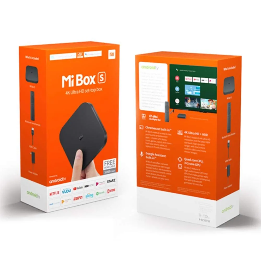 Xiaomi mi Box S Android tv Smart 4K HD четырехъядерный портативный медиаплеер с голосовым