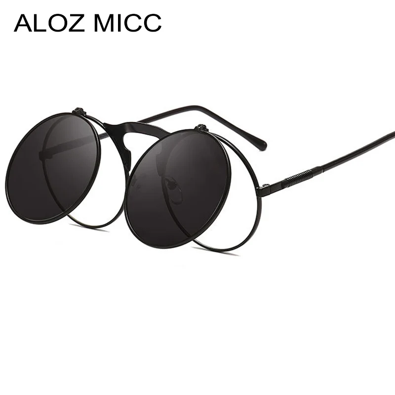Солнцезащитные очки ALOZ MICC винтажные для мужчин и женщин, зеркальные круглые Модные металлические солнечные очки с откидной крышкой, Q153