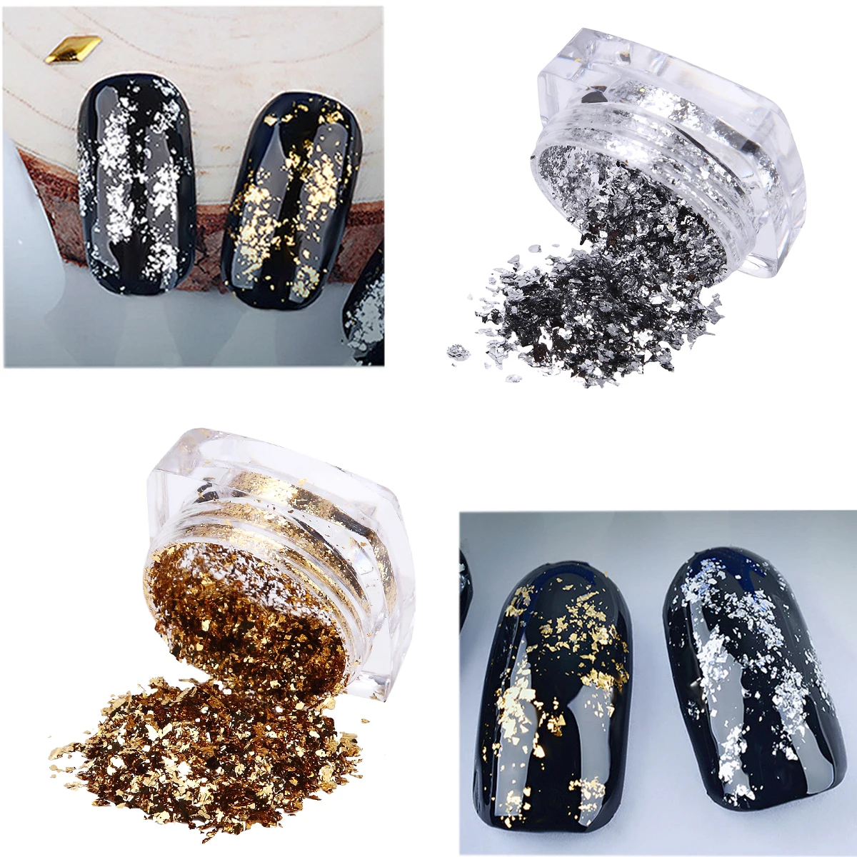 Monja золотые наклейки для ногтей Серебряный алюминиевый волшебный порошок с