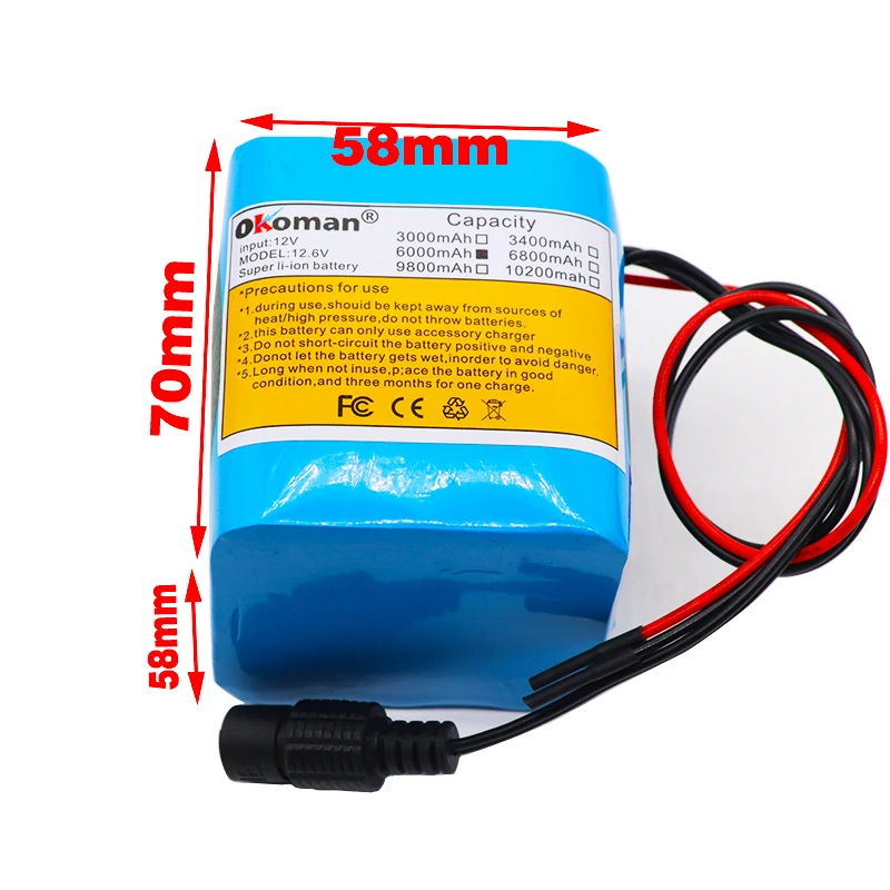 Okoman аккумулятор большой емкости 12V 6000mAh 18650 литий ионный 6Ah DC12.6V портативный