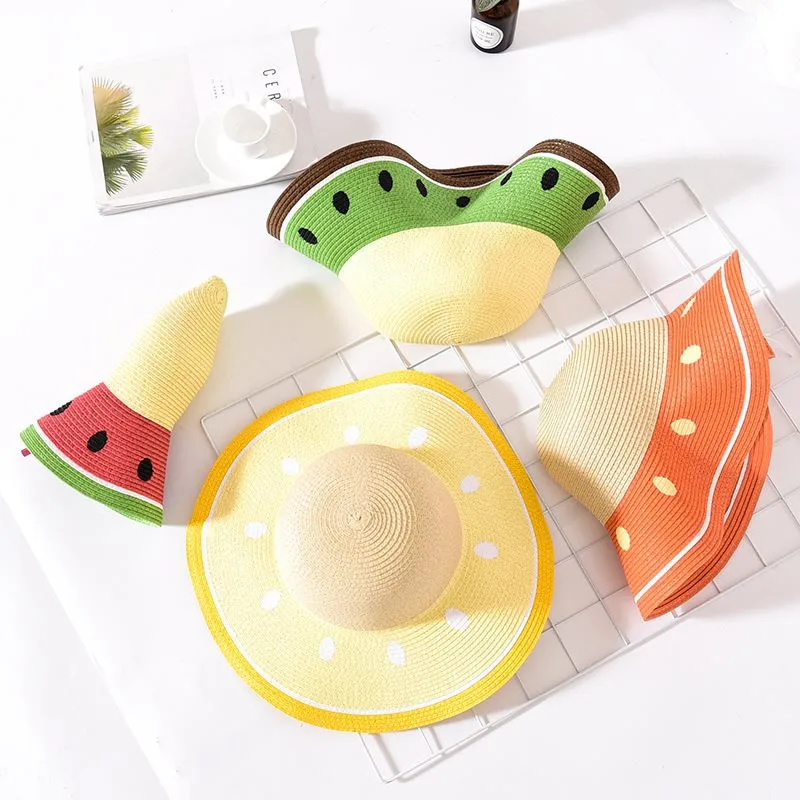 

SummerToddler Girl Bohe Hat Kids Girls Summer Sun Protection Hat mom and me Baby Fruit Summer Straw Hat watermelon Orange