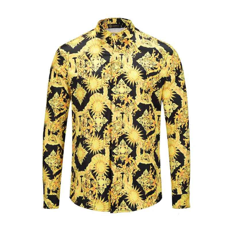 Мужская рубашка с цветочным принтом Повседневная Гавайская Облегающая длинным