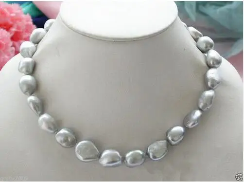 

Genuine Natural 9-10mm Silver Gray Baroque Pearl Freshwater Necklace 18