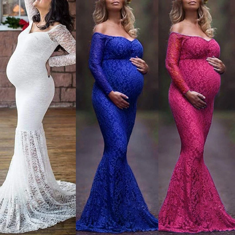 Женское платье белое/красное/синее кружевное длинное с длинным рукавом и